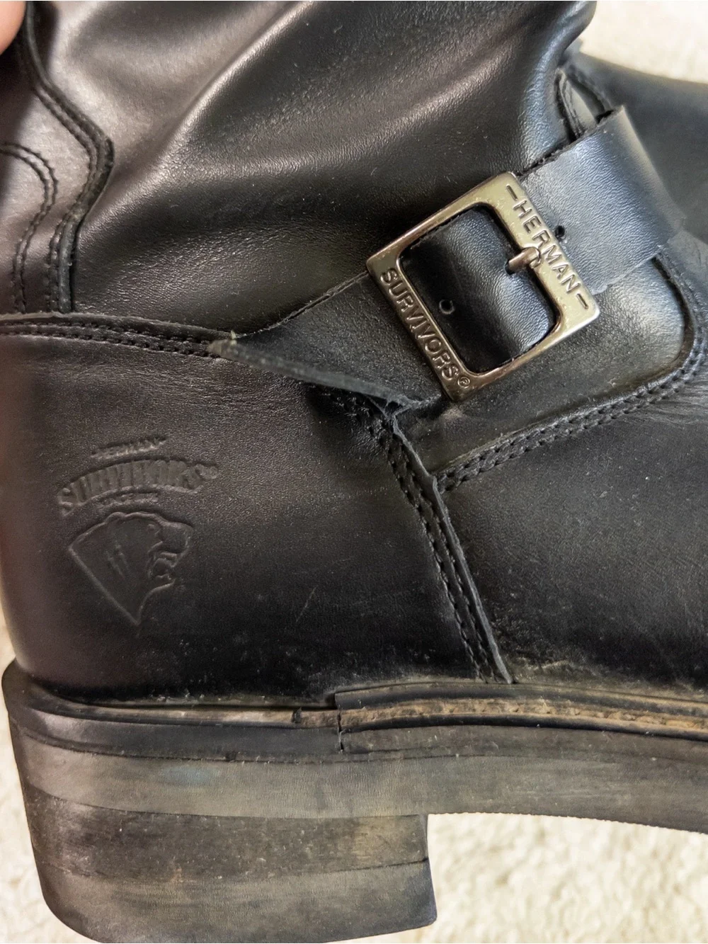 Vintage Herman Survivors Black Leather Steel Toe Biker Boots Size 12